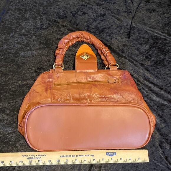 Vintage Leather Giraffe Embroidered Patchwork Metallic Embossed Purse Leaf Gold - Picture 8 of 14